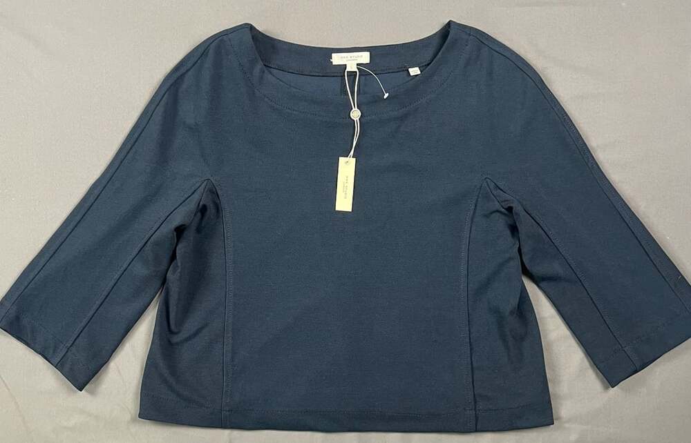 Max Studio London Textured Boatneck 3/4 Sleeve Top Dark Navy Blue L NWT